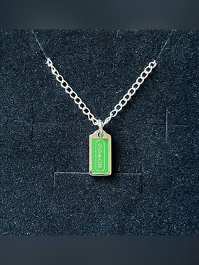 COACH Green Enamel Hang Tag Pendant .925 Sterling Silver Necklace